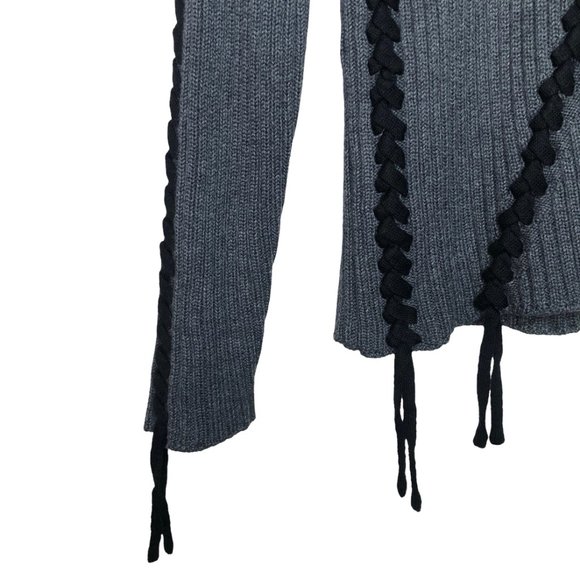 Kathie K Gray Ribbed Sweater Black Lace Up Detail Long Sleeve Round Neck Size M - Picture 4 of 7